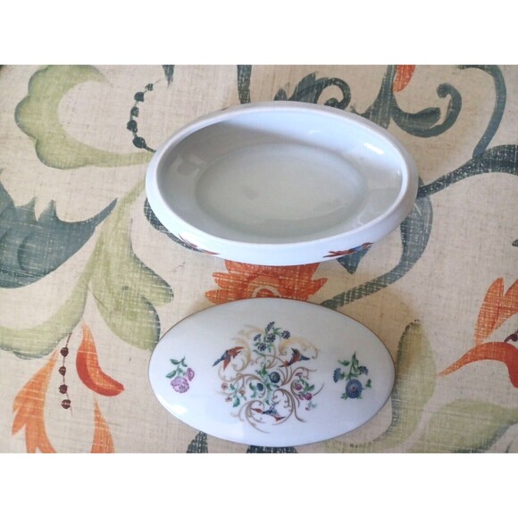 Vintage Rochard Limoges France Porcelain Dresser Trinket Box Bird of Paradise - Picture 5 of 11